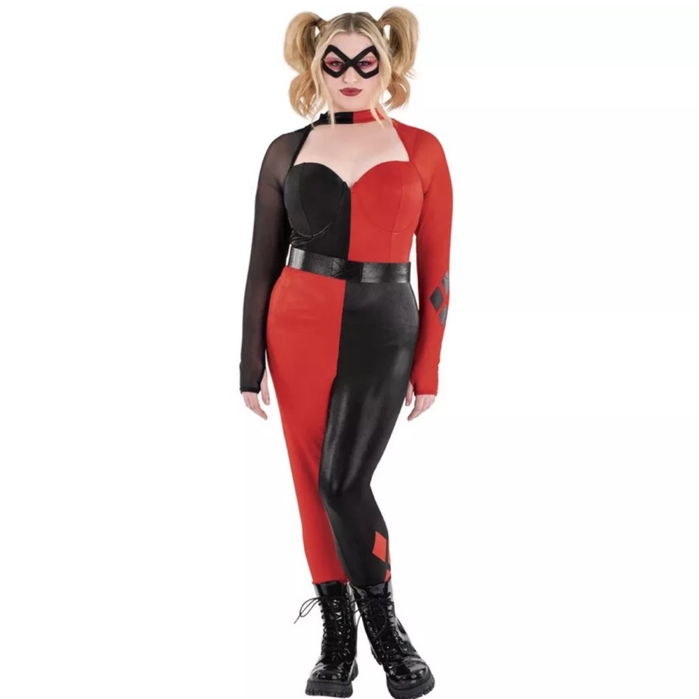 DC Comics Harley Quinn Costume Red and Black cosplay jumpsuit 2X 18-20 plus size